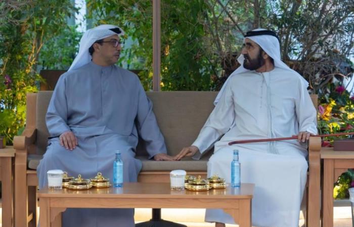 الامارات الان | محمد بن راشد يستقبل منصور بن زايد باستراحة المرموم في دبي | عيون الجزيرة الامارات