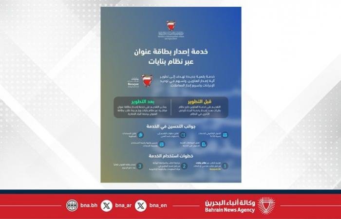 أخبار البحرين | في إطار الجهود الحكومية لتطوير جودة الخدمات وإعادة هندستها.. وزارة شؤون البلديات والزراعة تدشن بالتعاون مع هيئة المعلومات والحكومة الإلكترونية خدمة إصدار بطاقة عنوان عبر نظام بنايات | عيون الجزيرة