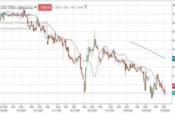 سهم "نماء للكيماويات" يواصل الاتجاه الهابط ويقترب من مستويات دعم حرجة
