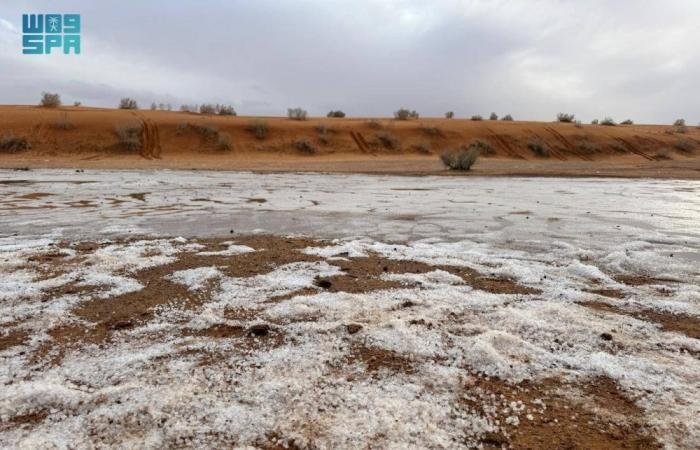 أخبار السعودية | البرد يرسم لوحة بيضاء فوق رمال النفود | عيون الجزيرة السعودية الان