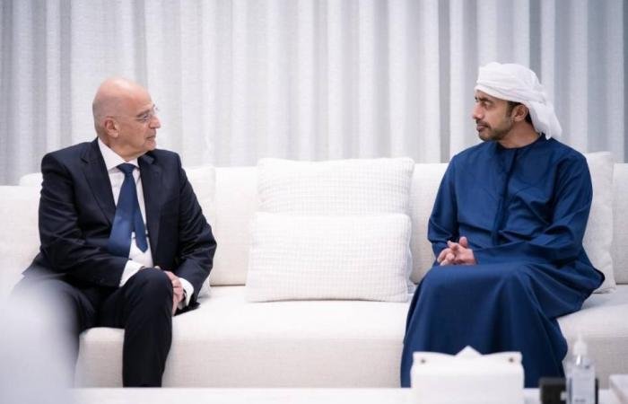 الامارات الان | عبدالله بن زايد ووزير دفاع اليونان يبحثان الاعتداءات الإيرانية الإرهابية | عيون الجزيرة الامارات